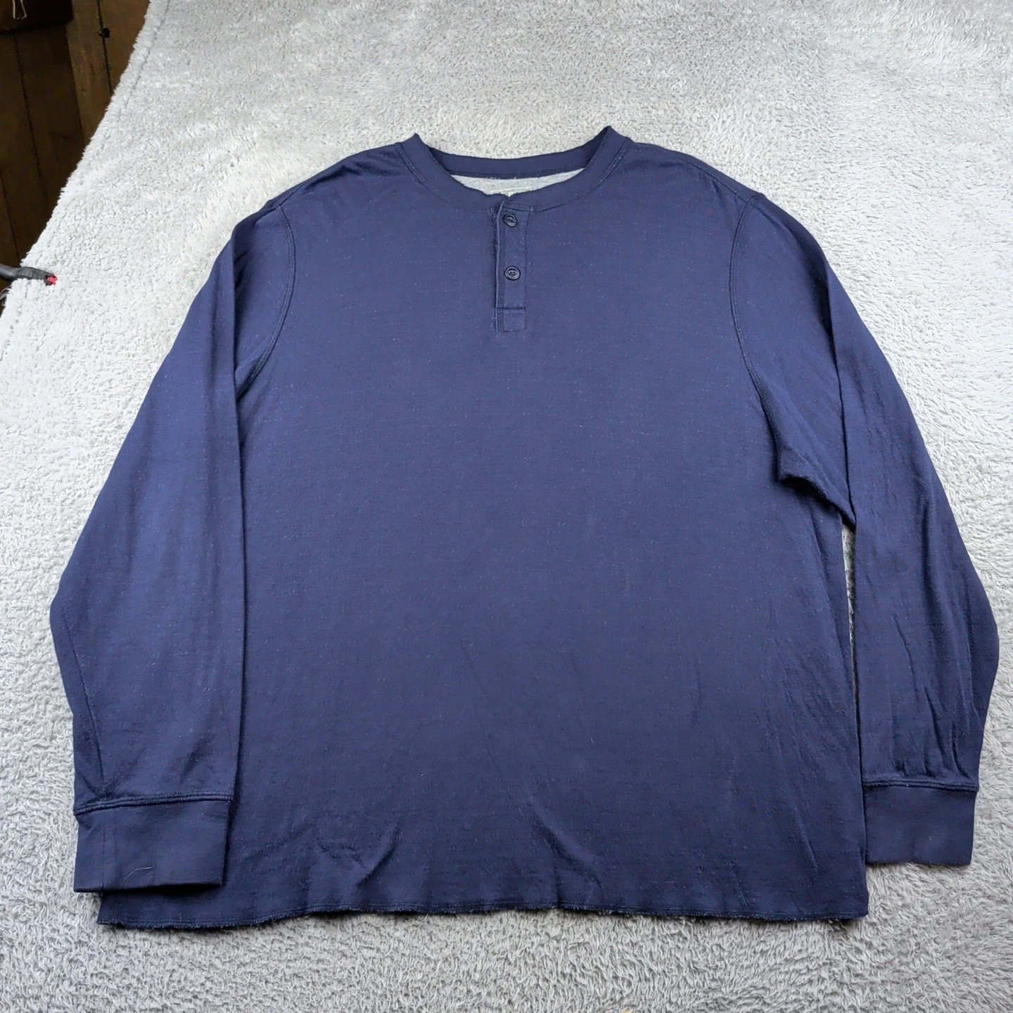 LL Bean Shirt Mens 2XL Blue Double Layer Henley Long Sleeve Casual Basic Camp