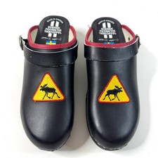 Tr toffel Svensk Fotriktig Black Leather Clogs Moose Swedish Made in Sweden / 40