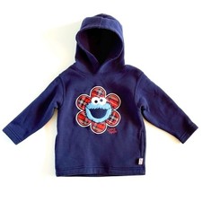 Sesame Street Vintage Y2K Cookie Monster Hoodie Sweatshirt Girls 24M Navy Flower