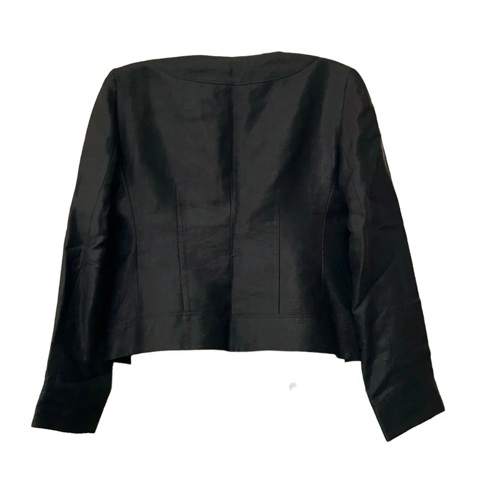 Etcetera Women's Black Designer Linen Blend Lined Blazer Oversized Buttons SZ 10 - Image 2 of 4