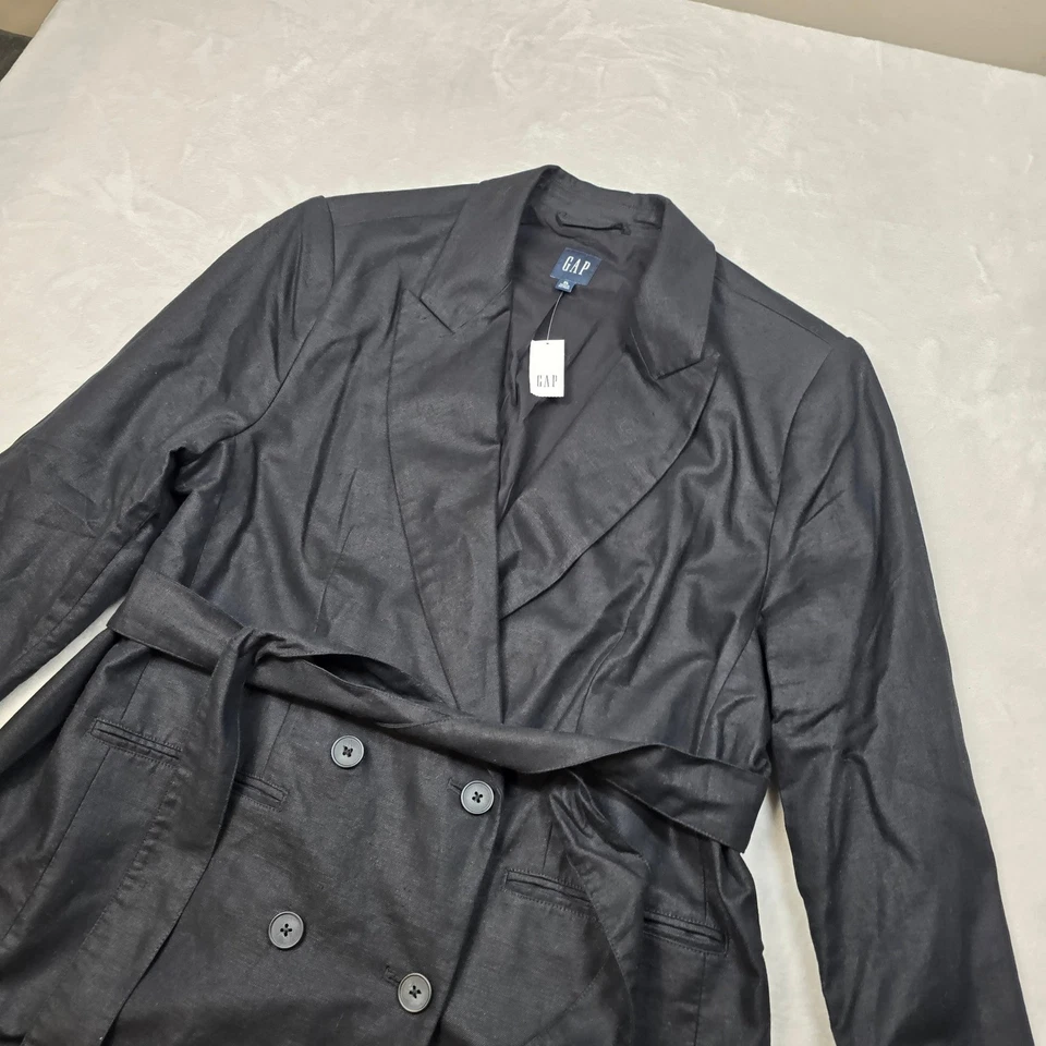 Blazer GAP Lino Doble Pecho Cinturón Mujer XL Negro Chaqueta NUEVO Foto 4 de 4