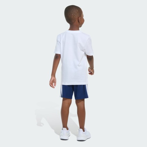 adidas kids Two-Piece Short Sleeve Graphic Cotton Tee and 3-Stripes Shorts Set - Picture 2 of 5