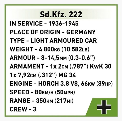Sd.Kfz.222 armoured car brick model - COBI 2657 - 502 bricks - Picture 7 of 12
