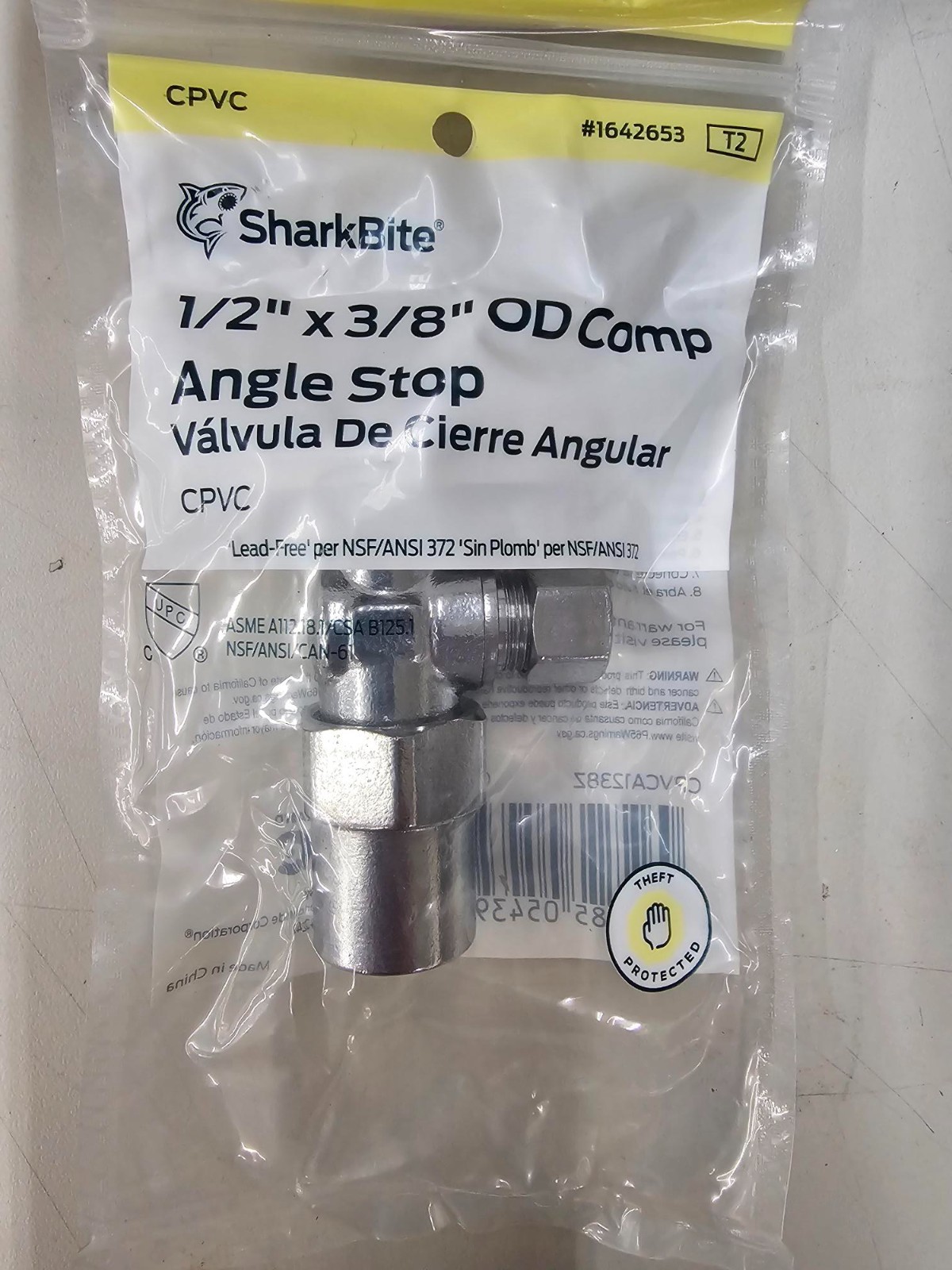 (LOT OF 4) **SHARKBITE** 1/2" CPVC X 3/8" OD COMP ANGLE STOP - 1642653 - GLUE ON