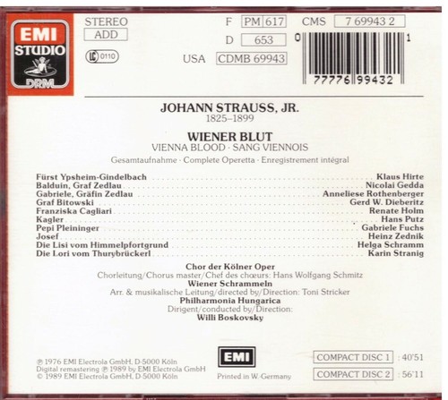 Strauss Jr.: Wiener Blut / Boskovsky, Gedda, Rothenberger, Holm, Hirte - CD - Bild 2 von 2