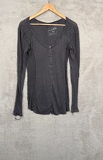 We The Free Free People Thermal Henley Top Women’s Size M Gray Bellacore