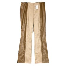Fashion Nova Womens Plus 3X Two Tone Faux Leather Flare Wide Pants Tan Beige NEW