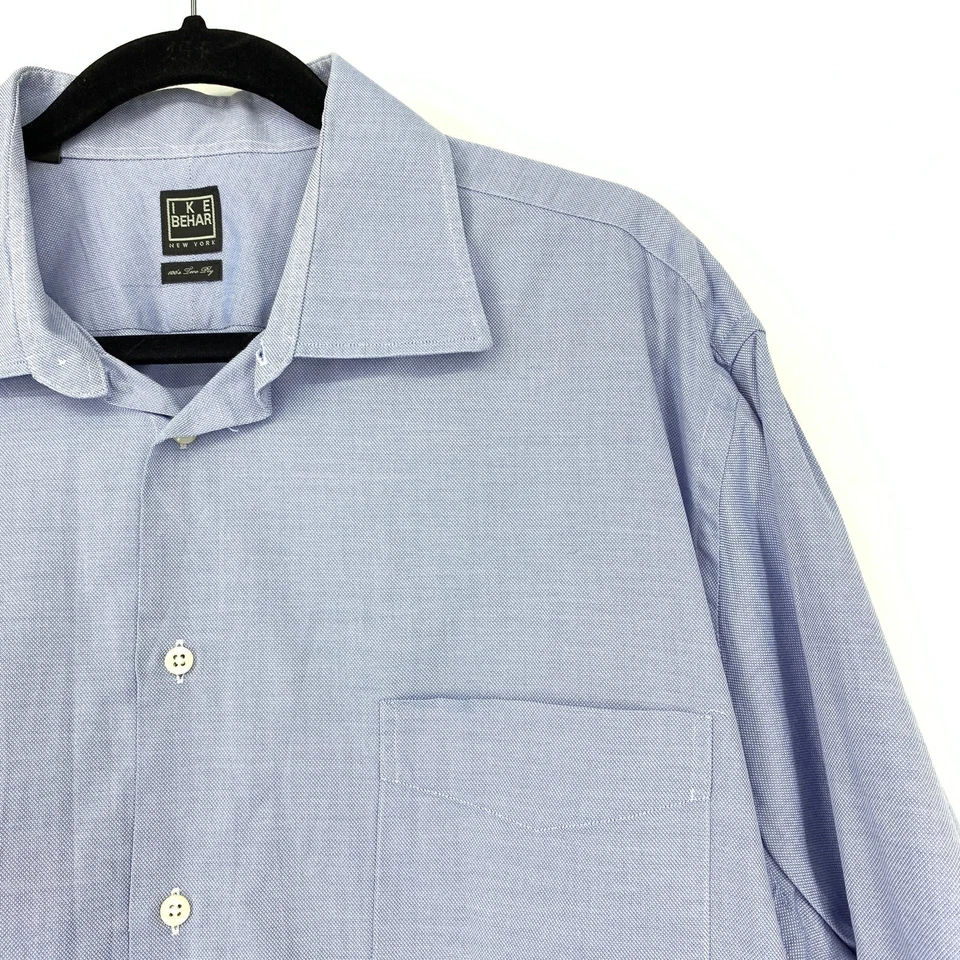 IKE BEHAR Dress Shirt Men's Sz 18 34/35 Classic Fit Button Down Light Blue - Image 3 of 4