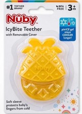 Nuby IcyBite Fruit Teether with Sleeve Yellow Pineapple 3m+ Cooling Gel. New