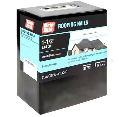 (5 Lbs) Grip Rite 1-1/2'' Electro Galvanized Roofing Nails 112EGRFG5