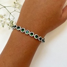 8 CT Round Simulated Emerald Elegant Halo Tennis Bracelet 14k White Gold Plated