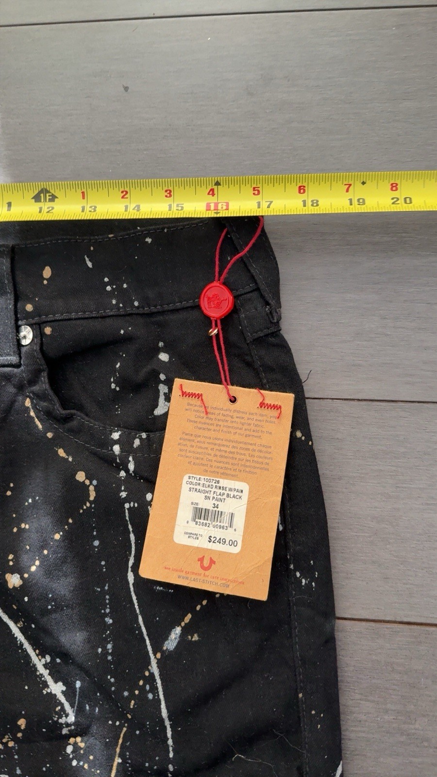 True Religion NWT Straight Paint Splatter Mens Jeans Size 34x34 thumbnail 5