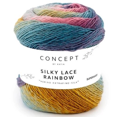 Katia ::Silky Lase Rainbow #303:: Merino Silk yarn Rose-Water Blue-Ochre