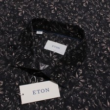 Eton NWT Dress Shirt Size 44 17.5 Slim Fit in Blue Floral Print 100 Cotton