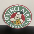 VINTAGE SINCLAIR FLINT STONES MAN SERVICE GASOLINE OIL PORCELAIN SIGN