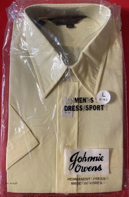 Vintage 60s 70s NOS NWT Johnnie Owens Pale Yellow SS Shirt Button Up Down SZ L