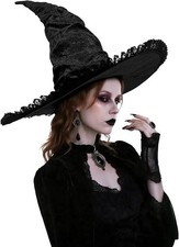Black Wicked Witch Hat Lace Witches Hats Velvet Ruched Witch Hat Halloween Co...