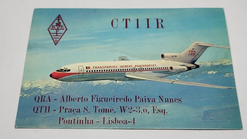 Cartolina d'epoca RADIOAMATORE QSL Card PORTOGALLO RUBINETTO COMPAGNIA AEREA BOEING 727 usata - Foto 3 di 5