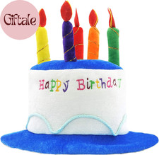 Blue Plush Happy Birthday Cake Hat - Unisex Adult Size Fancy Dress Party Hats -