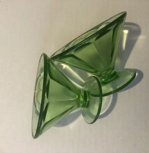 Vintage Green Federal Depression Glass X2 Sherbet Ice Cream Dishes HTS1D23