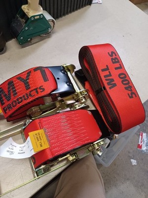 Lot Of 2 4'' x 30' Ratchet Straps w/ flat hook, WLL 5,400 Trailer Tie Down - Red