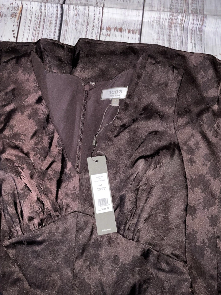 BCBG New York Dress Womens 4 Brown Sheath Rose Beaded Sleeveless (199) - Image 4 of 4