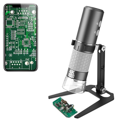 WiFi USB Microscope 50 1000x 4K, 8 LEDs, Stand, for iOS Android Mac Win Linux