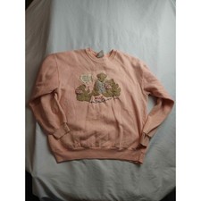 Vintage Valories Folk Art Applique Peach Teddy Bear Sweatshirt L/XL Made in USA