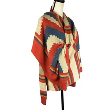 Lauren Ralph Lauren Linen Blend Open Cardigan Aztec Southwest Wrap Shawl S/M