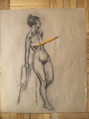 Vintage 1920s Academic Figure Study Drawing Woman Women 23.5 x 19.5 OOAK
