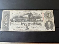 1863 $5 Five Dollars CSA Confederate States of America Currency Note