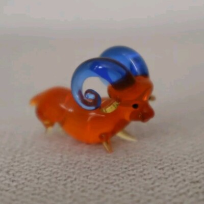 Adorable Tiny Hand-Blown Glass Art Figurine Ram | Birthday Gift For Aries 
