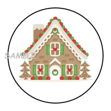 30 CHRISTMAS ENVELOPE SEALS LABELS STICKERS 1.5" ROUND GINGERBREAD HOUSE