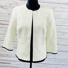 RSVP by Talbots Blazer 3/4 Sleeves Scallop Trim Tweed Ivory/Black Size 6 NWT