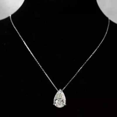 3CT Pear Cut Lab Created Diamond Women's Solitaire Pendant 14K White Gold Plated