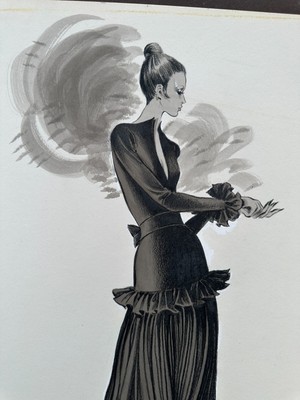Original 1970's Fashion Illustration by Robert W Richards of Cardinalli Fashion
