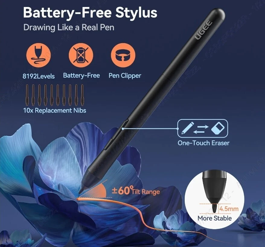 UGEE S640 Graphic Tablet 6 Inch Drawing Pad, Windows, Mac,Android Purple & black - Image 2 of 4