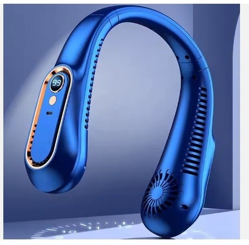Portable Neck Fan Blue Neckband Air Cooler Pro Style USB Rechargeable - Picture 2 of 4