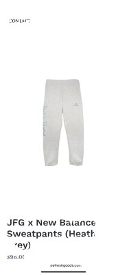 JFG x New Balance Sweatpants (Heather Grey) XL