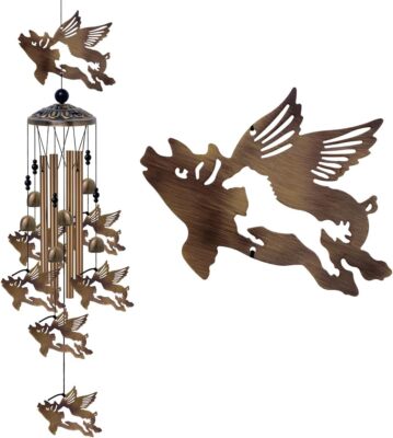 Outdoor Romantic Flying Pigs Wind Chimes Gifts for Mom - Bronze 