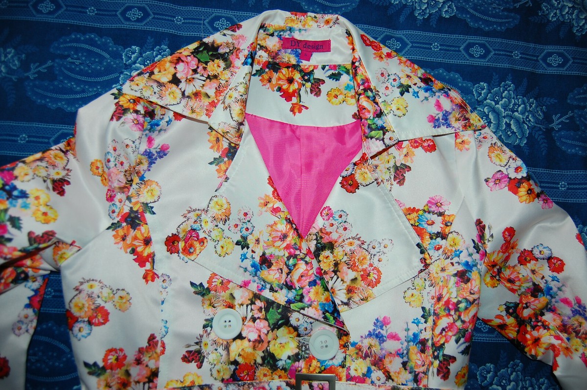 Manteau Trench Femme DY DESIGN à Double Boutonnage Floral Avec Ceinture - Taille S - Neuf Sans étiquette