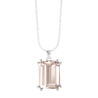 4.00Ct Emerald Cut Lab Created Morganite 14k White Gold Plated Solitaire Pendant