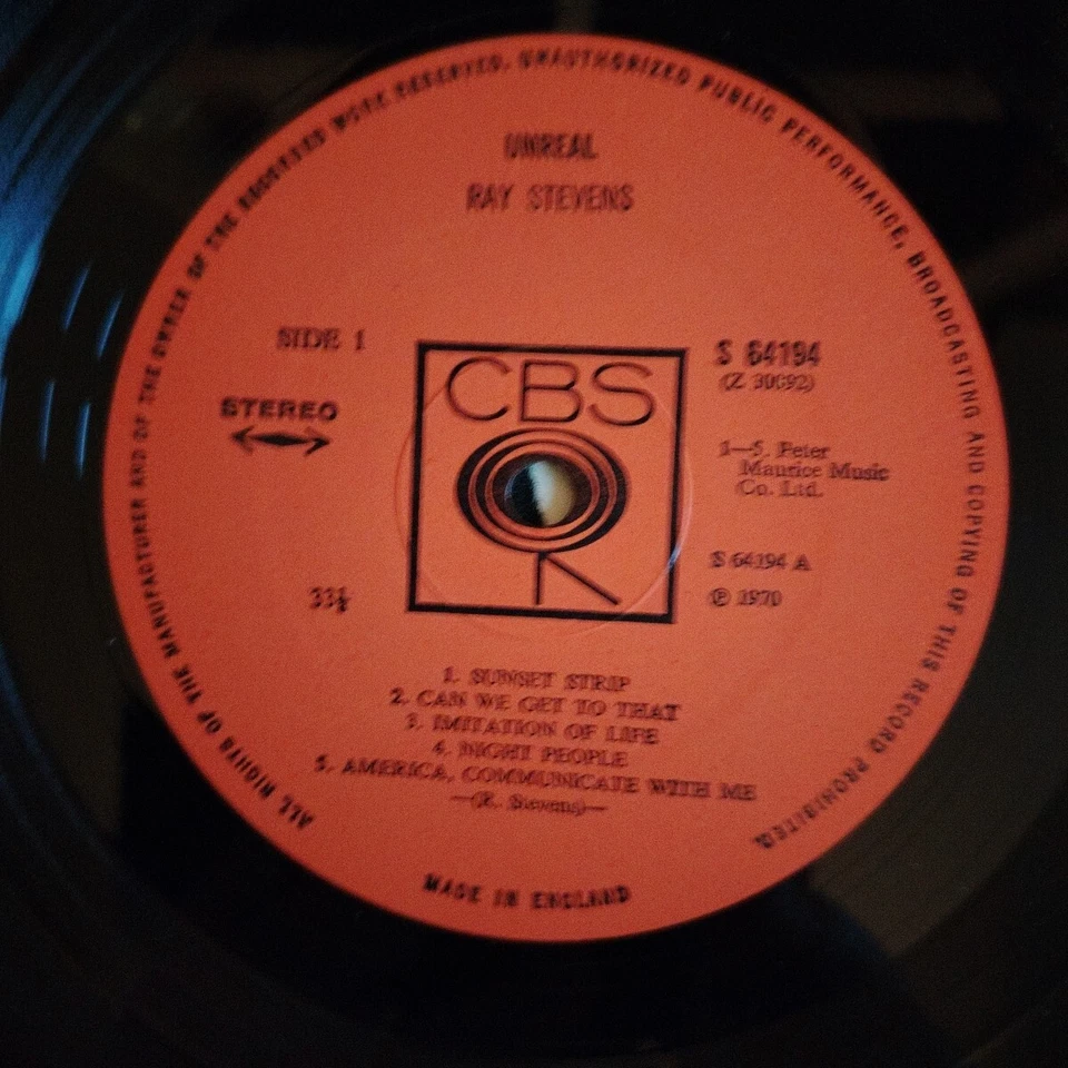 Ray Stevens -Unreal -1970.Vinyl LP Record CBS S 64192 A1 B1 NM /EX  - Image 3 of 4