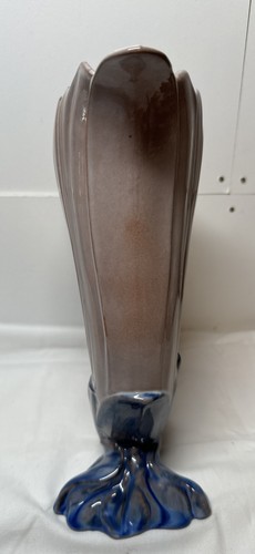 Vintage 1940's STANGL Blue & Pink Beautiful CORNUCOPIA VASE #3619 Mint 9.5” - Picture 3 of 12