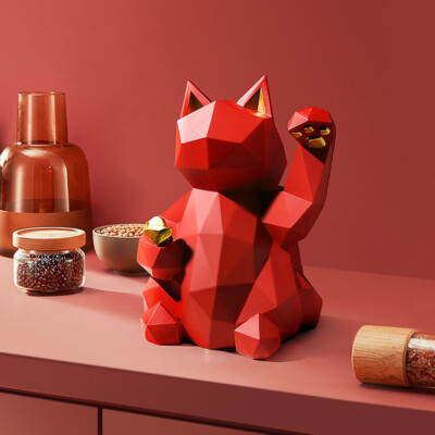 Glücksbringer Geometrische Lucky Cat Harzfigur Tierfigur Deko Skulptur