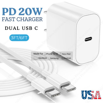 For iPhone 15 16 17 Pro Max iPad Type C Fast Charger Block USB C To USB C Cable