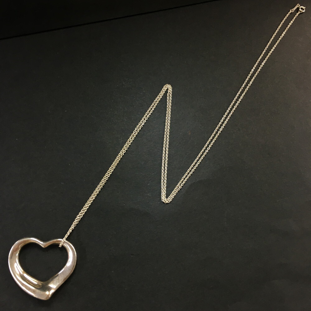 TIFFANY&CO. Silver 925 Elsa Peretti Open Heart Pendant Necklace/2AF2267