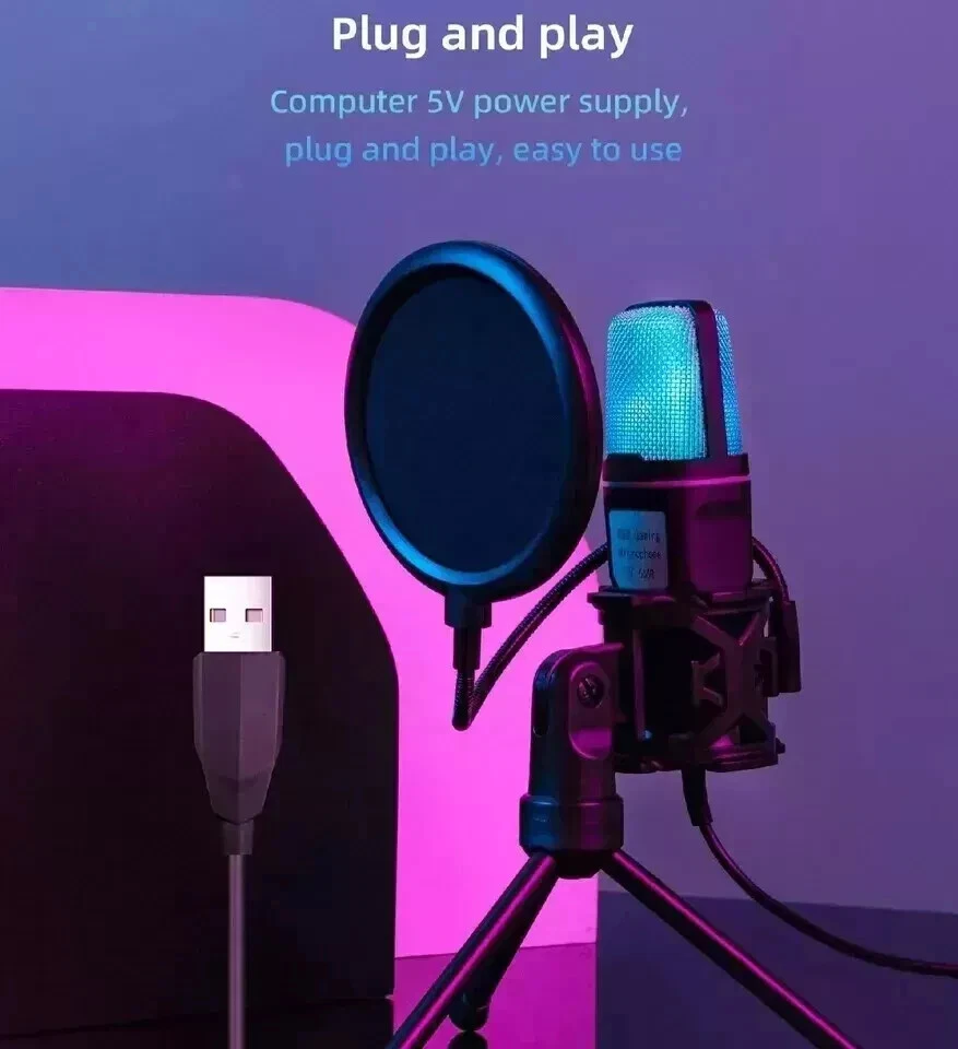 USB Condenser Microphone for PC, Laptop RGB Gaming Mic for Streaming, Podcast US - Image 4 of 4