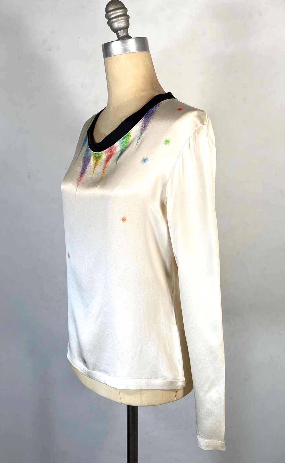 Camicia di seta moderna anni 2000 YVES SAINT LAURENT Rive Gauche con dettagli dipinti a mano