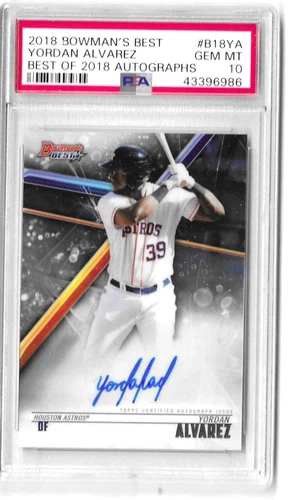 YORDAN ALVAREZ 2018 BOWMANS BEST ASTROS   ON CARD AUTO PSA 10 GEM MINT